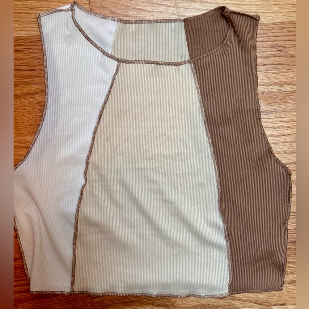SHEIN Cream and Brown Panel Tank Top